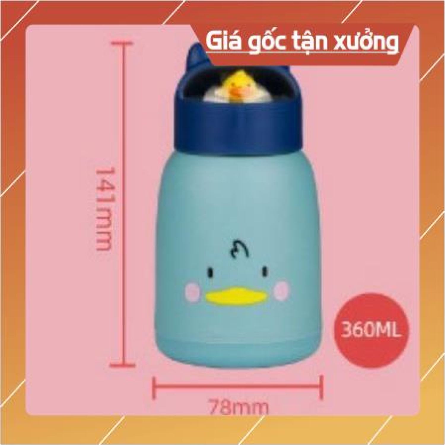 Bình nước giữ nhiệt tai mèo 360ml nắp thú dễ thương lõi thủy tinh bọc nhựa cách nhiệt