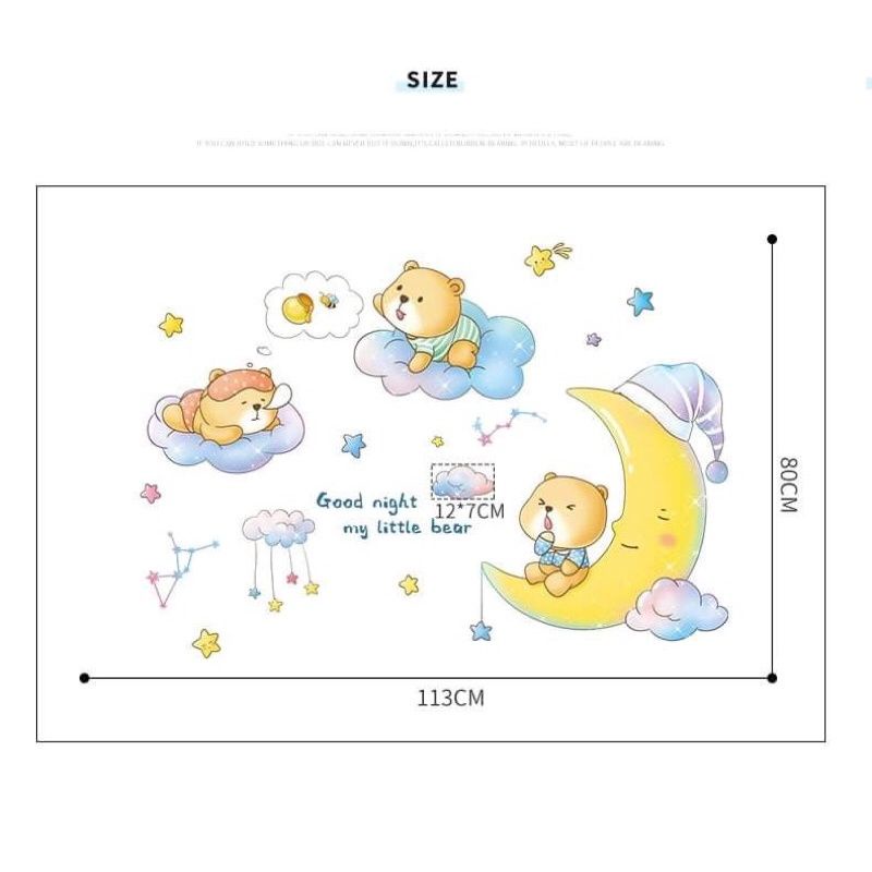 Decal dán tường chúc bé ngủ ngon gấu và trăng