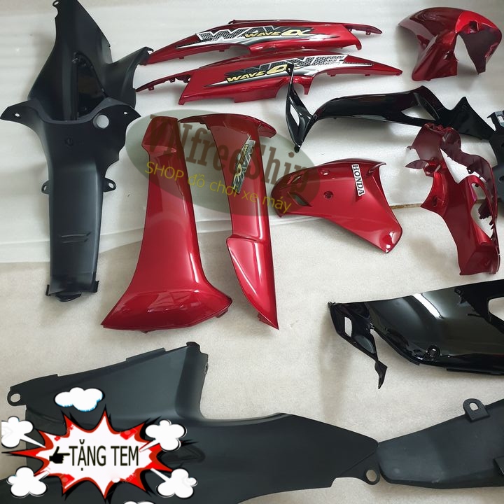 [TẶNG TEM- MIỄN SHIP] Bộ dàn áo - nhựa xe MÀU ĐỎ ĐUN ĐEN gắn xe Wave RS - Wave Anpha - Wave S100 đời 2006 đến 2016, đồ phụ tùng xe máy giá rẻ