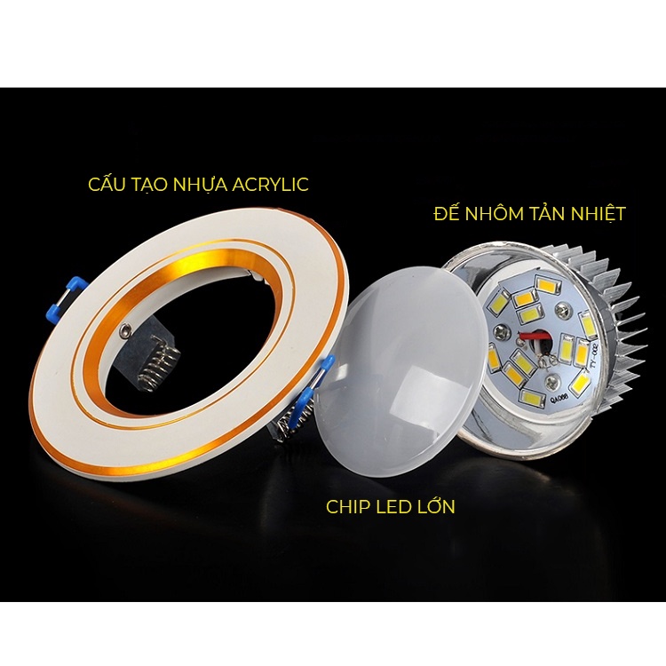 Đèn âm trần led downlight 3 chế độ màu 7w Đèn Âm Trần Đế Đúc Phi 90mm( nguồn rời)