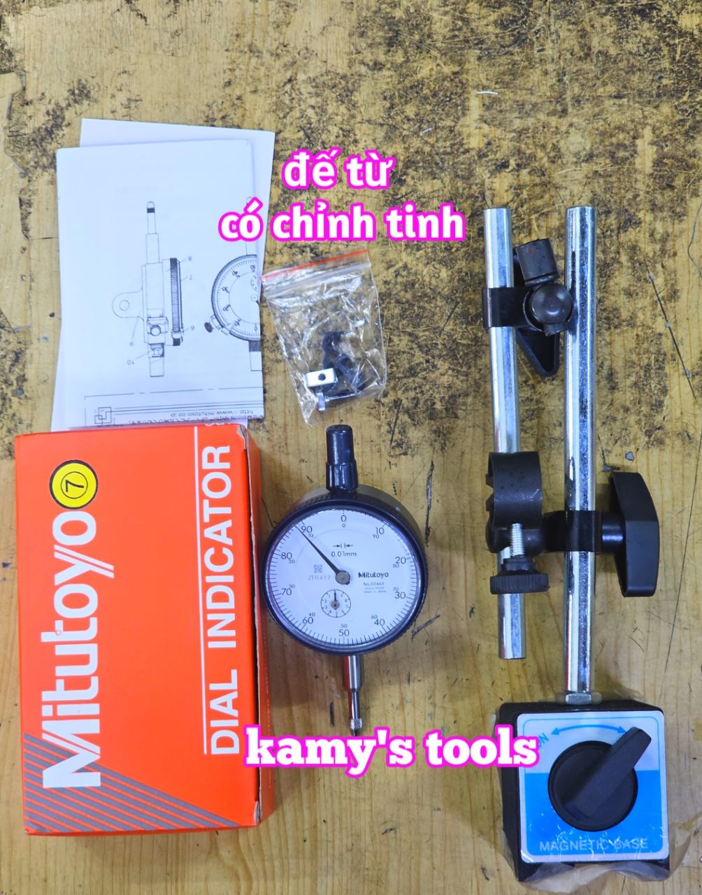 Đồng hồ so 0-10mm và đế từ có chỉnh tinh