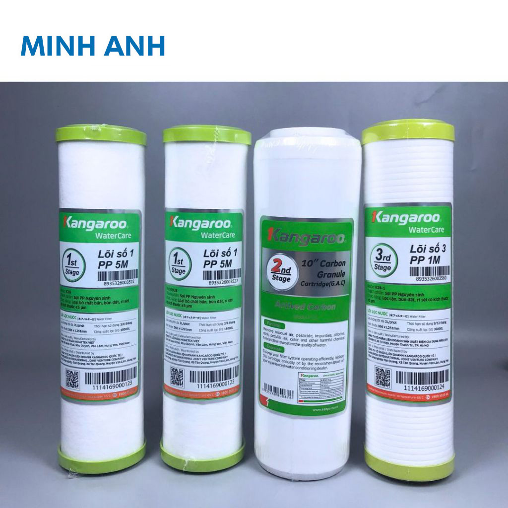 Combo 4 lõi lọc ( Bộ lọc thô số 1,2,3 + lõi số 1) cho máy lọc nước KANGAROO