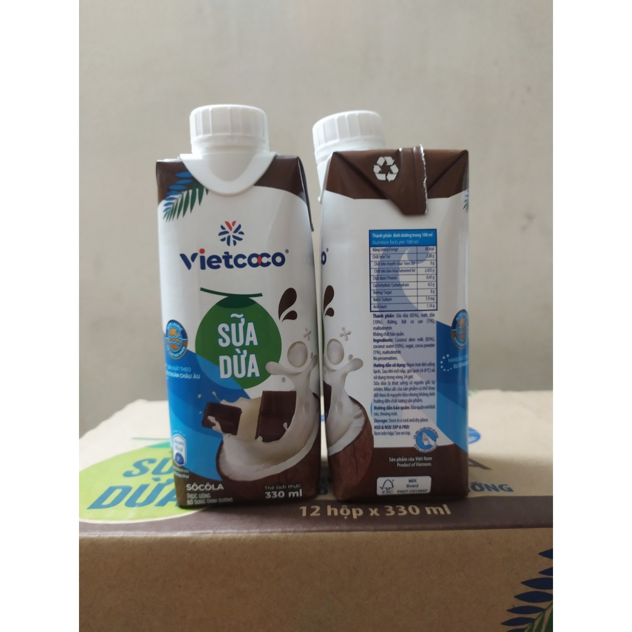 Sữa Dừa Nguyên Chất Vị Socola Hộp 330ml Vietcoco