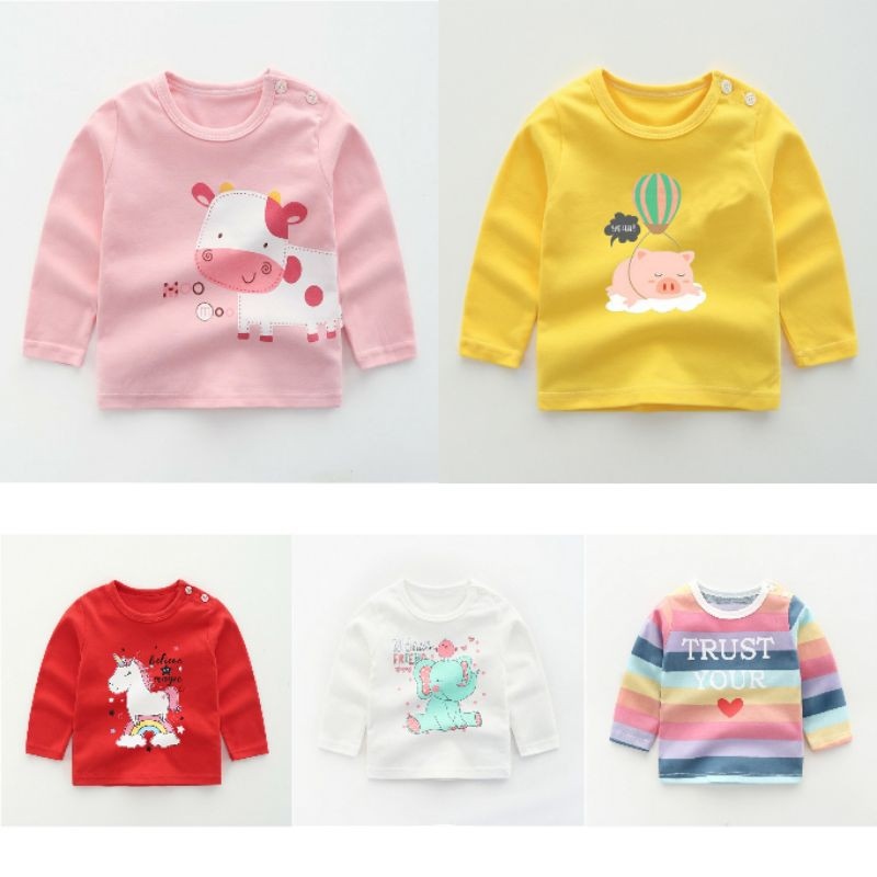 Cái mới Áo phông cotton dài tay bé gái nhiều hình xinh xắn dễ thương