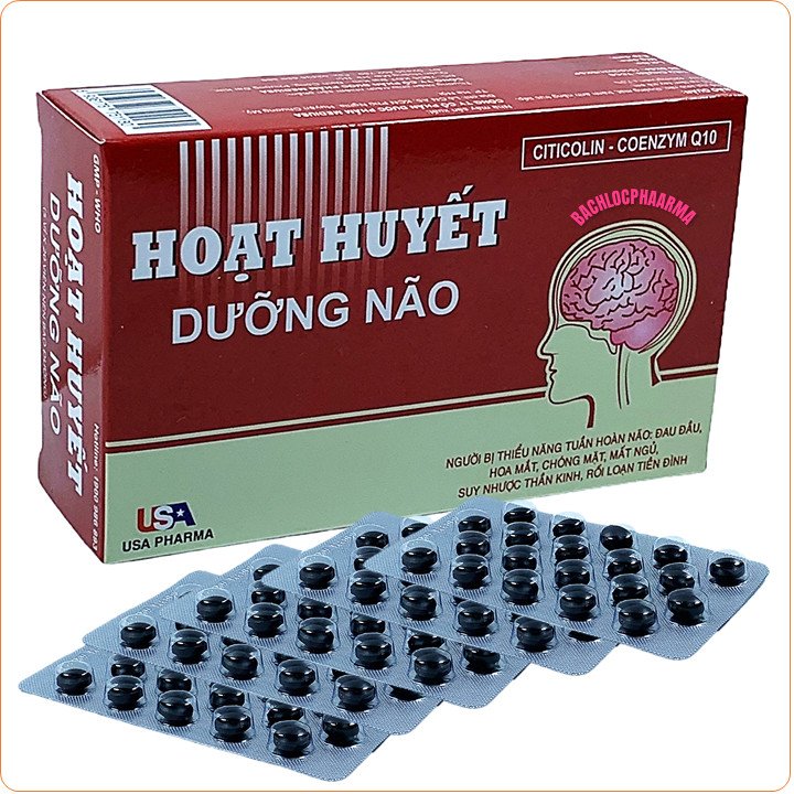 - Hoạt Huyết Dưỡng Não Citicolin - Coenzyme Q10 giảm đau đầu hoa mắt chóng mặt mất ngủ rối loạn tiền đình - Hộp 100 viên- Màu đỏ đậm