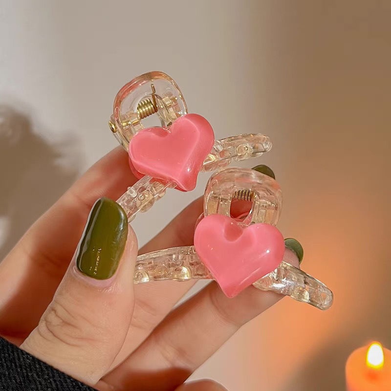 Kẹp tóc tim hồng gấp nhỏ đáng yêu