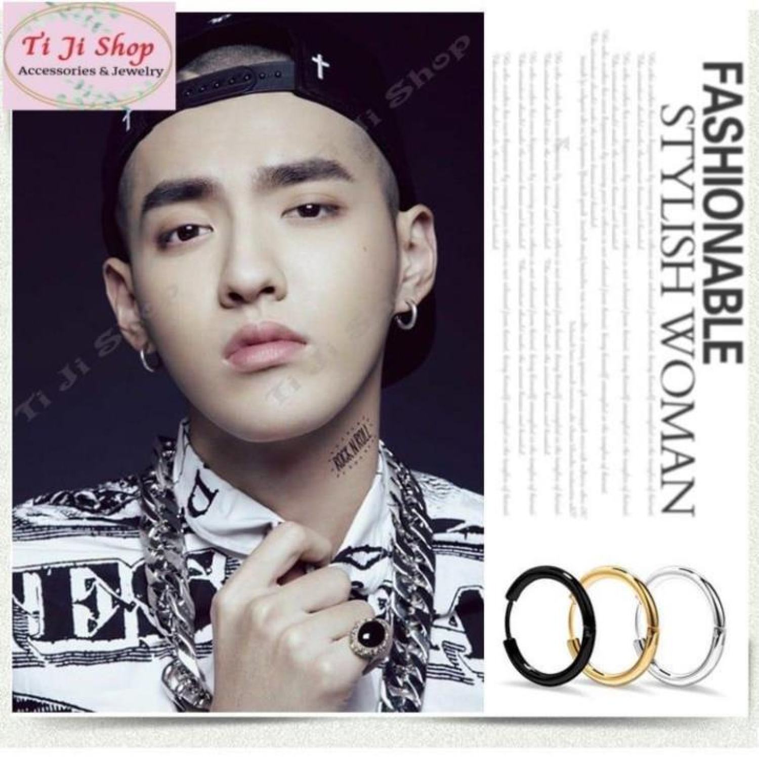 Khuyên tai tròn titan G-dragon cực chất