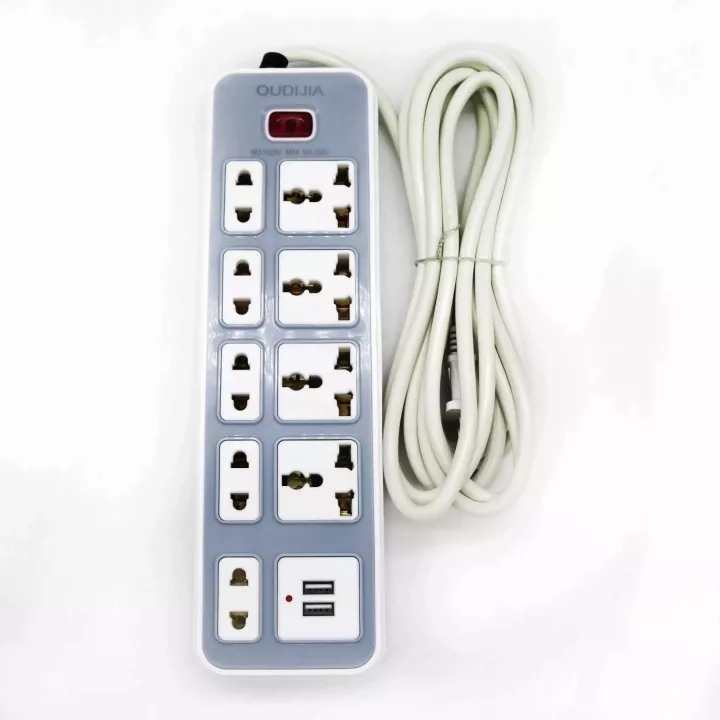 Power plug-9 Plug Universal Power Socket Extension With 2 USB Ports Power Strip Surge Protector Adapter Socket Outlet USB Extension Plug，long 1.8m，2000W