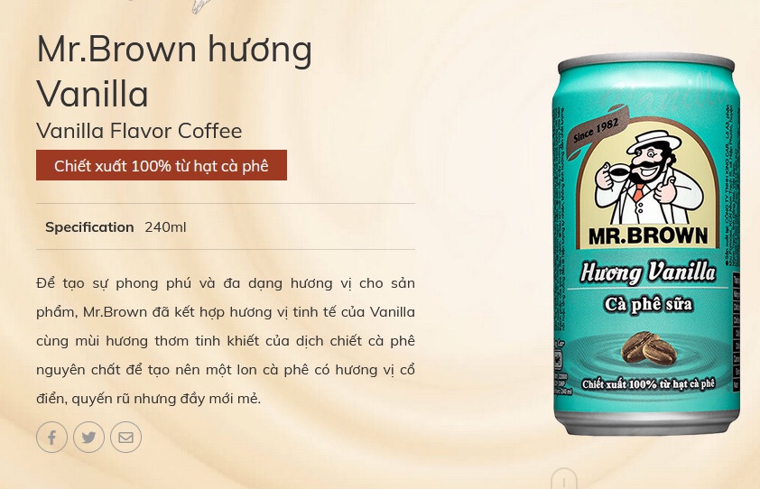 Cafe mr.brown hương vanilla 240ml