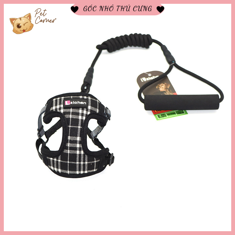 [Hàng đẹp] Dây dắt thú cưng đi dạo kèm yếm kẻ sọc cao cấp (Dây dắt chó mèo đi dạo, đi chơi kẻ caro)