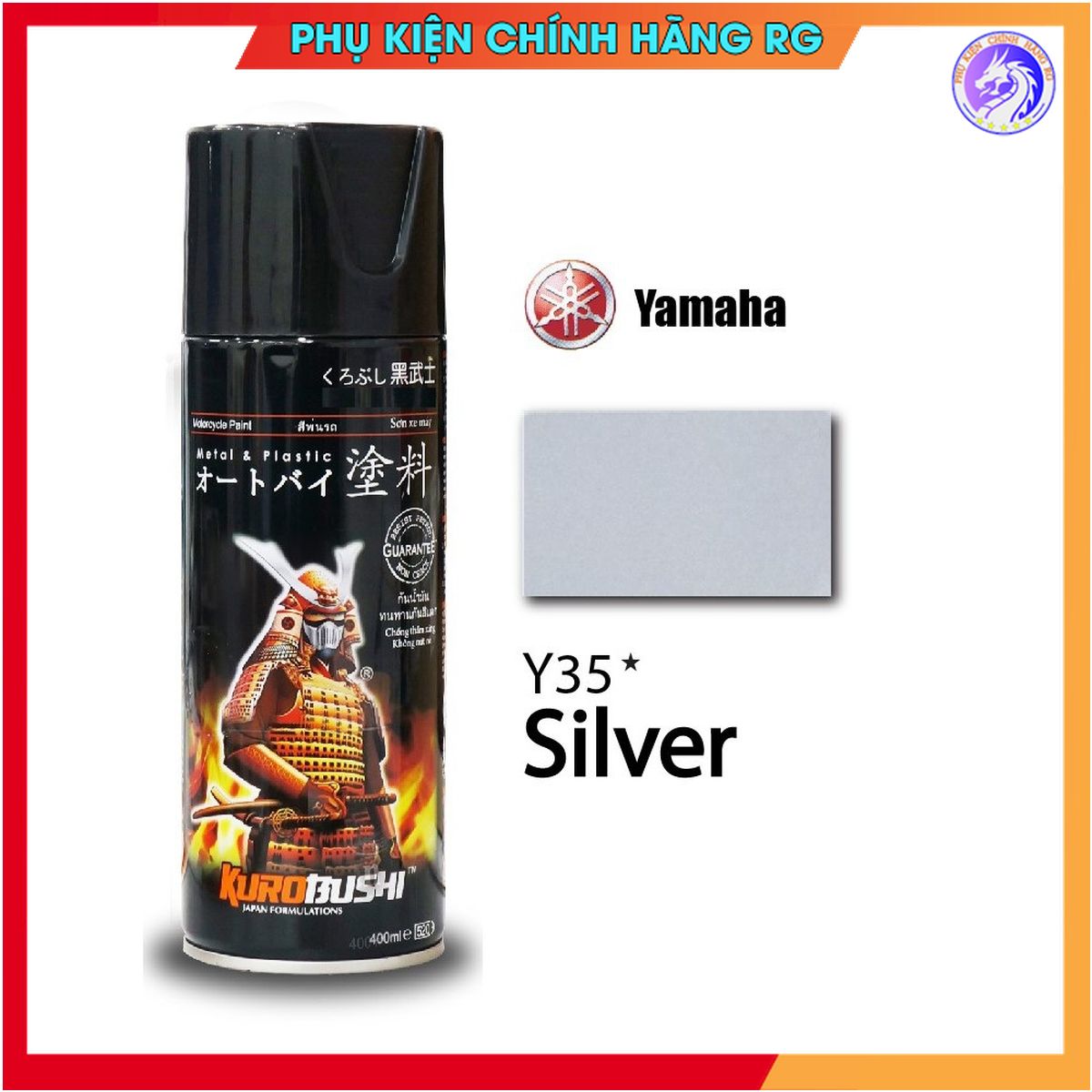 Sơn xịt samurai màu bạc ánh kim Mã Y35 400ml cấn sơn trên nền bạc