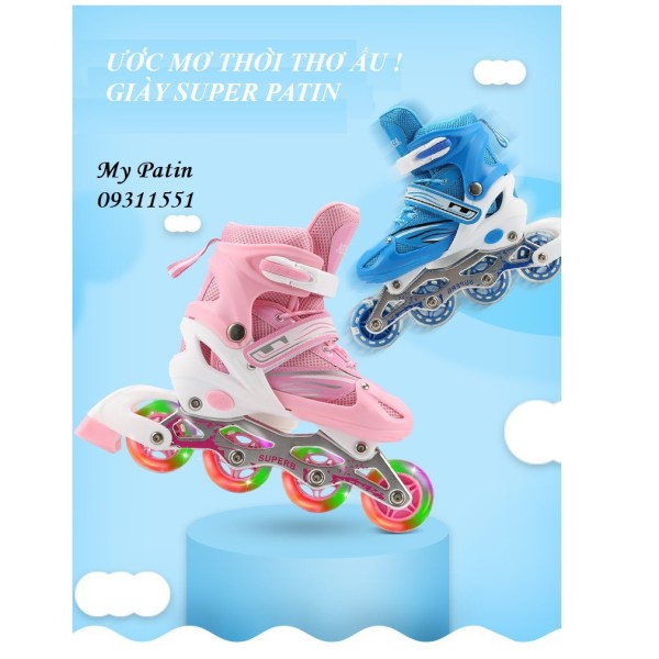 Mua Giày patin trượt Super cao cấp dành cho trẻ em người lớn có thể điều chỉnh to nhỏ batin batanh tặng cánh