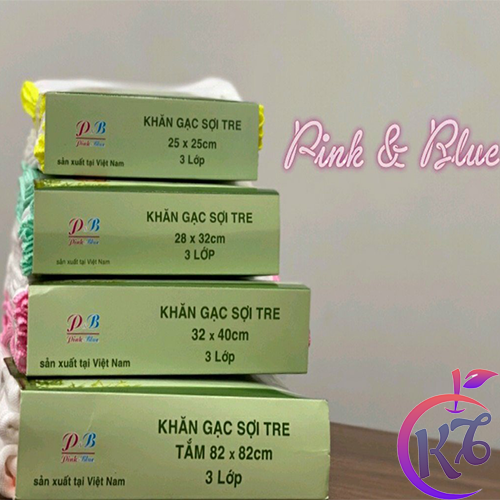 Khăn gạc sợi tre 3 lớp cao cấp Pink & Blue 25x25cm - 10 cái/gói - khan gac sua cho be