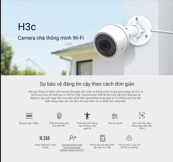 Camera WiFi ngoài trời EZVIZ H3C 2MP