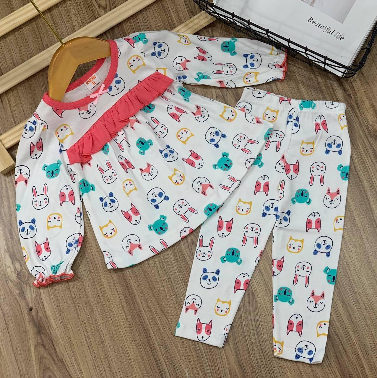 [HCM]Bộ quần áo dài tay cho bé gái chất coton xuất siêu đẹp babydoll từ 07 - 23kg