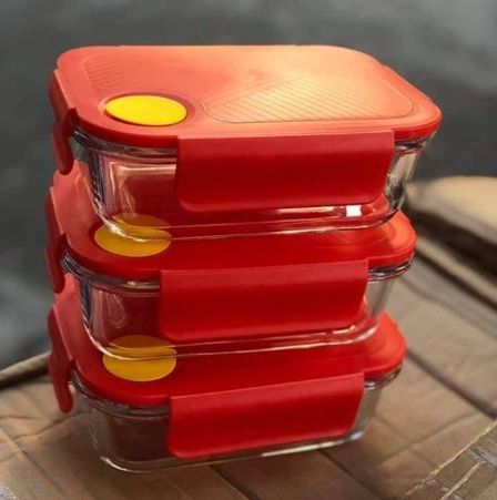 (Xả kho) Combo 04 hộp thủy tinh chữ nhật nắp gài chắc chắn 640ml