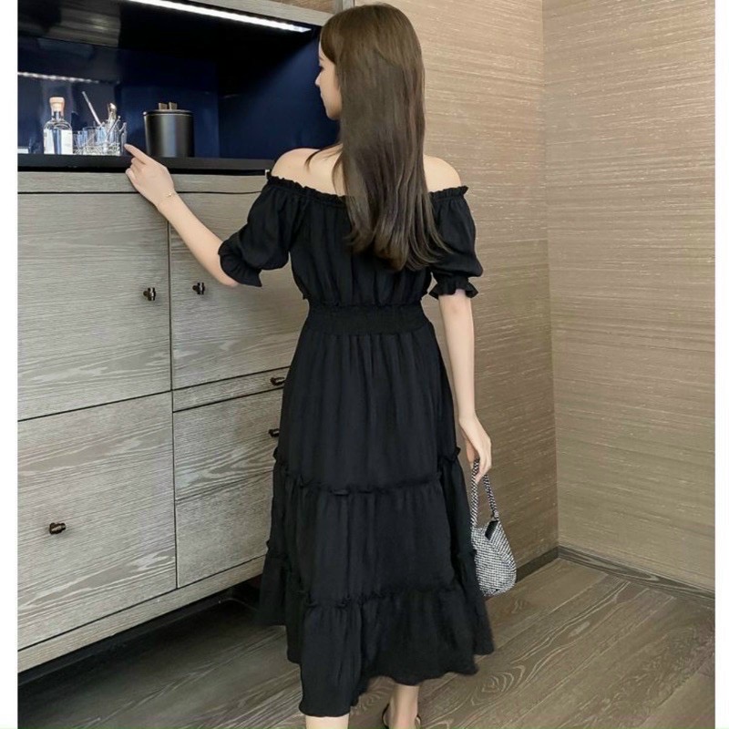 Đầm tầng trễ vai 2 màu
