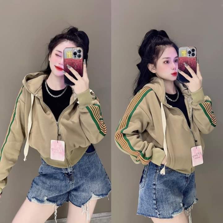 HOÀN TIỀN 15% - Áo khoác lửng nữ croptop tay phồng phối sọc tay nhiều màu dây bản to nỉ ngoại có nón unisex ulzzang nam nữ VA352