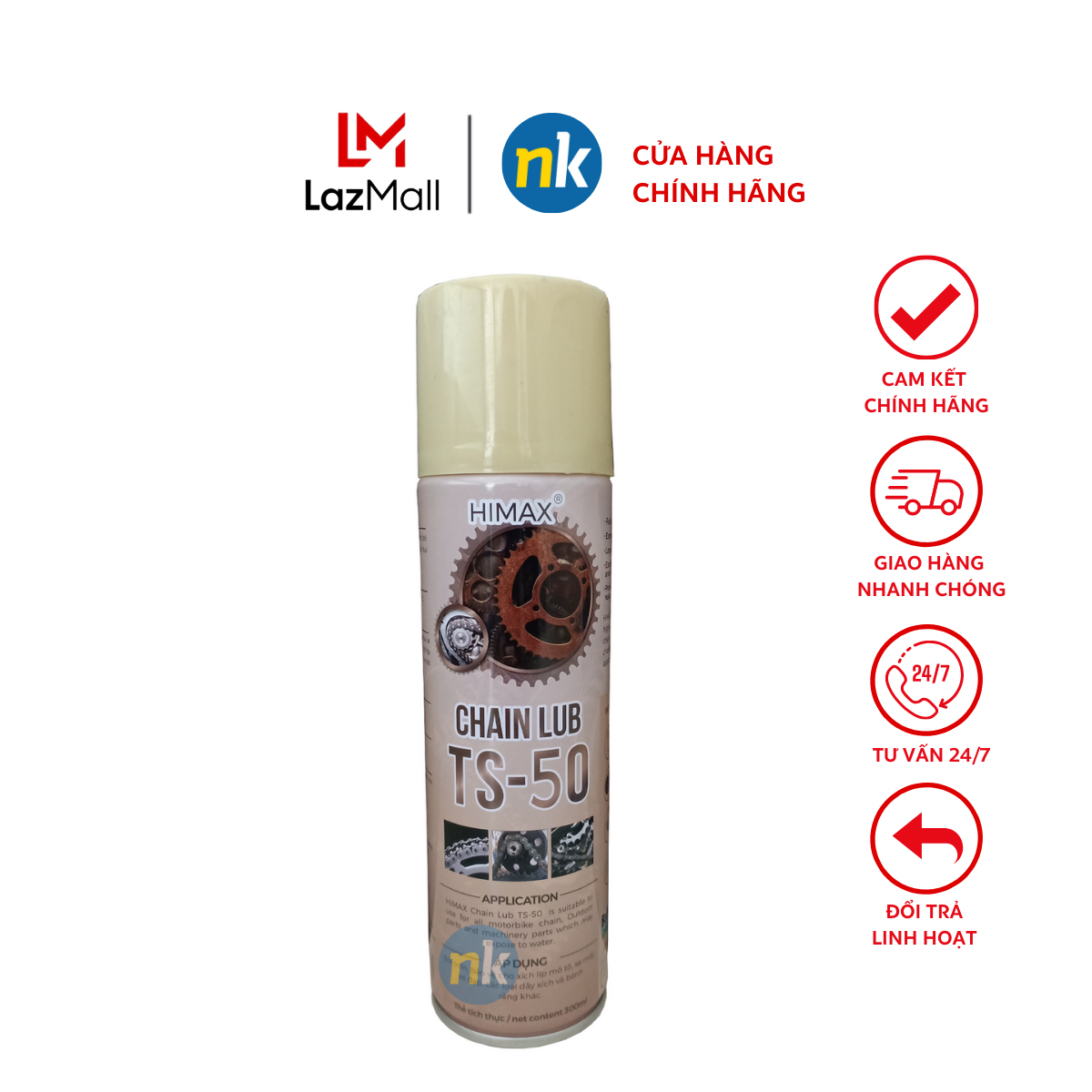 Chai xịt bôi trơn, bảo dưỡng sên xích Exciter, Winner, xe PKL sên phốt cao su TS-50 300ml
