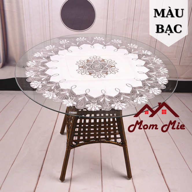 [Mới] [Đường kính 70cm] Khăn trải bàn tròn hoa văn dập nổi sang trọng - Màu vàng, bạc - A017