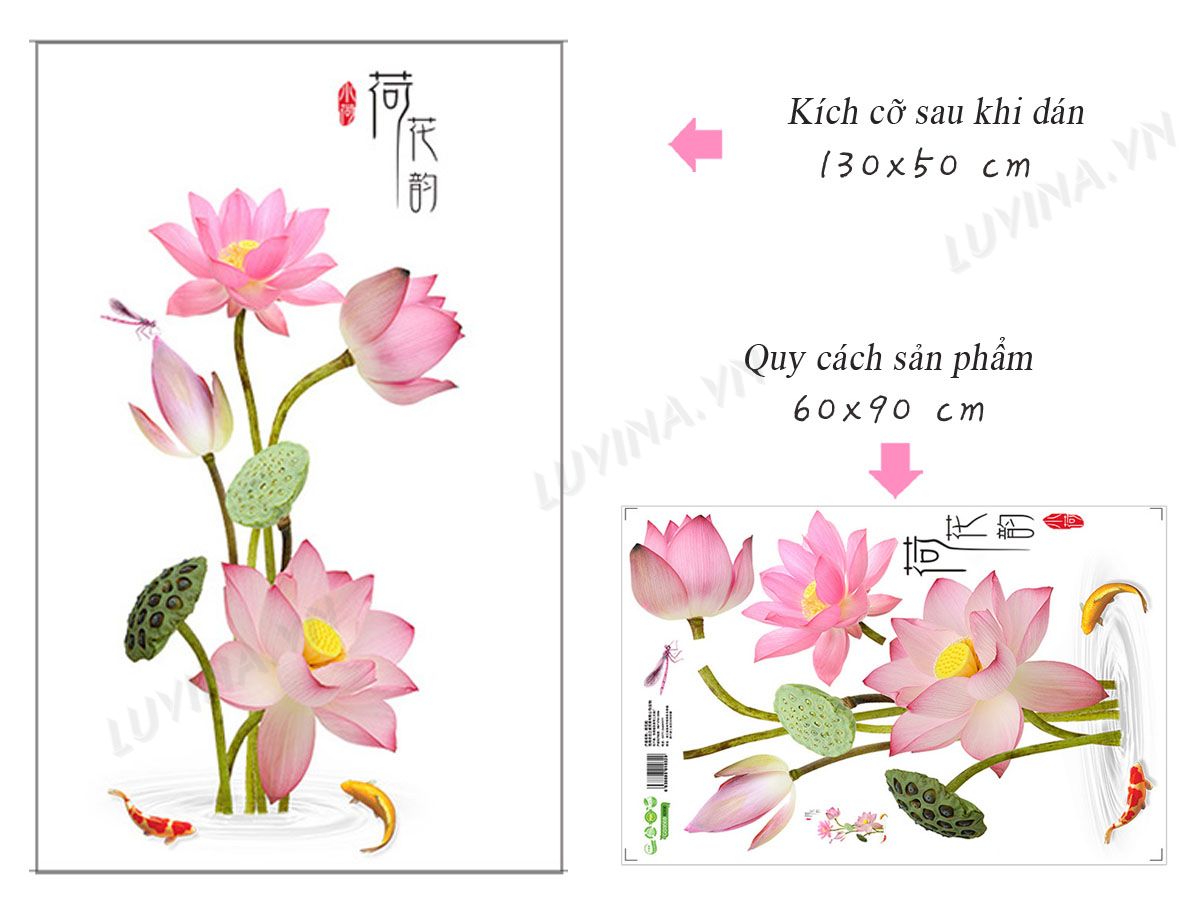 [HCM]DECAL DÁN TƯỜNG SEN HỒNG VÀ CÁ CHÉP
