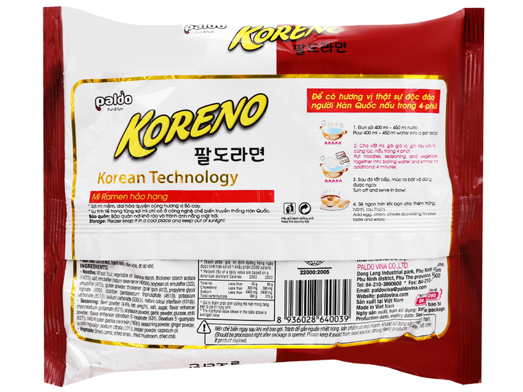 Mì Koreno vị Bò cay gói 100g COMBO 4 GÓI