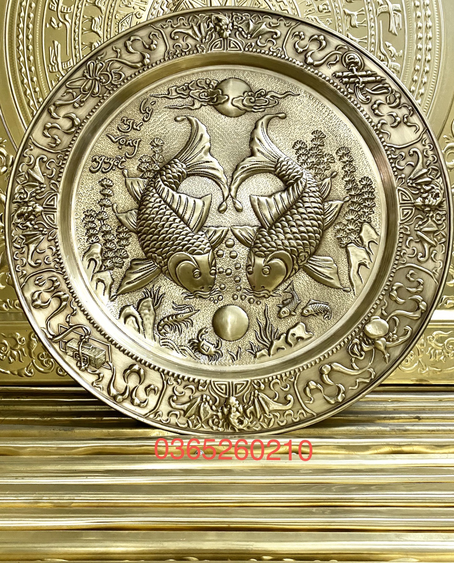 Mâm đồng cá chép 52 cm làm bằng đồng