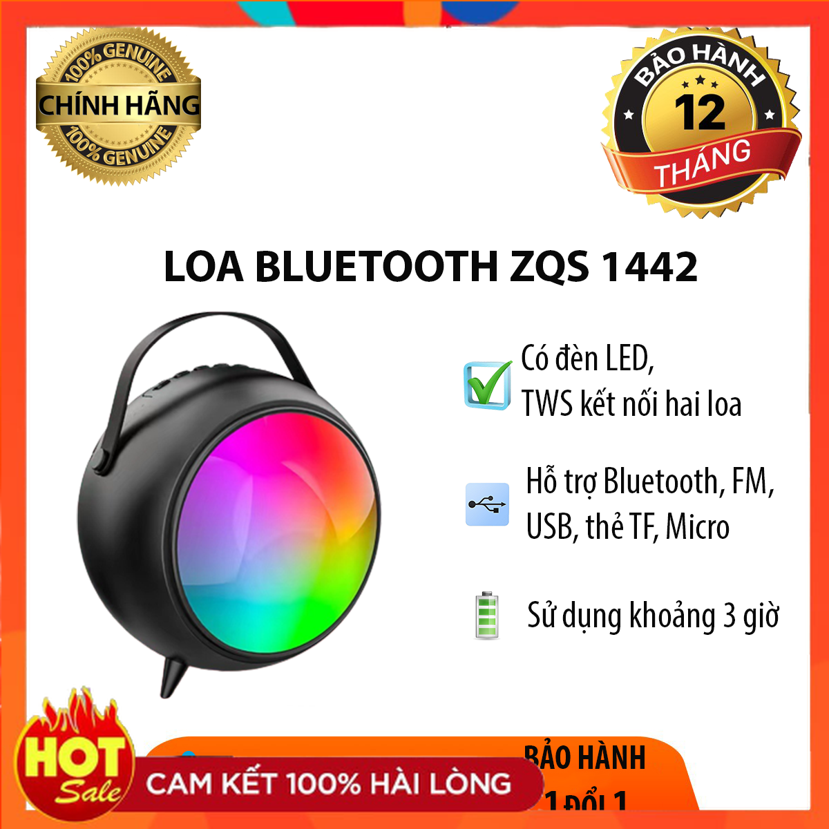 Loa bluetooth zqs 1442 hỗ trợ tws kết nối hai loa có đèn led màu cực chất- lindu shop