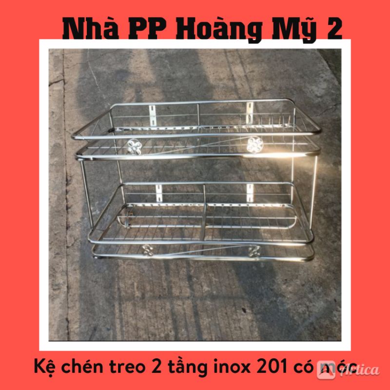 [HCM]Kệ úp chén bát Inox Treo 2 Tầng - Có Móc Treo Nồi