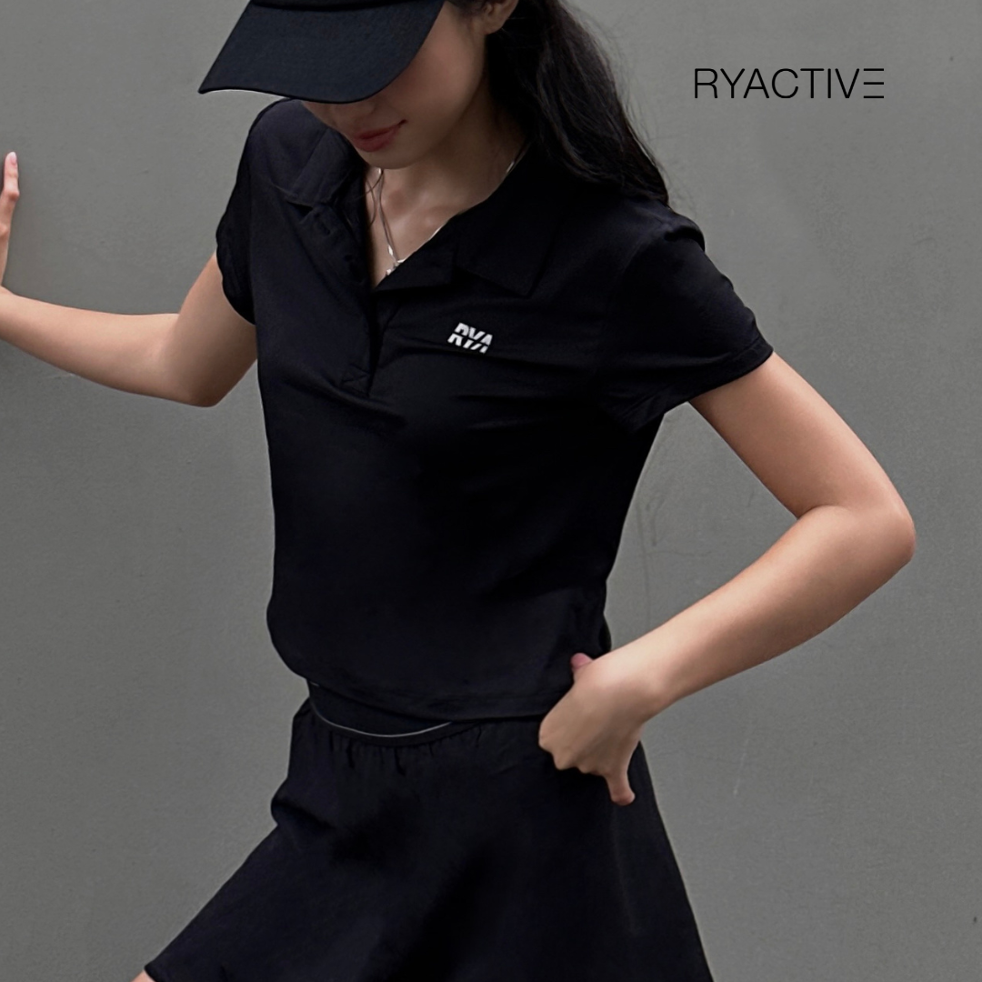 Áo thun polo nữ RYACTIVE - TEMPO POLO Black
