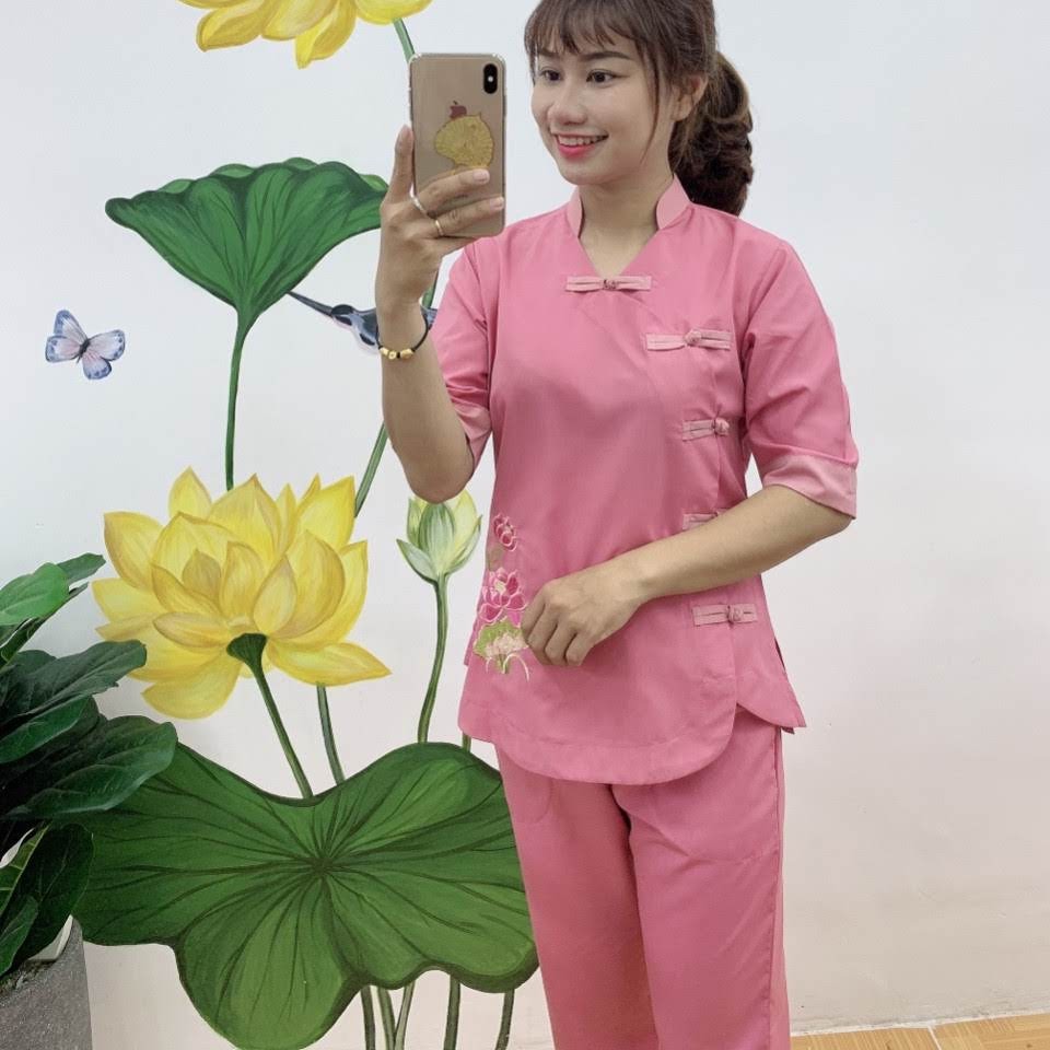 [HCM]Áo lam kiểu đài loan thêu sen