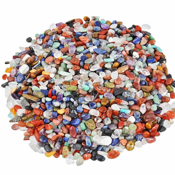 Đá thạch anh vụn nhiều màu sắc tự nhiên 100%, đá phong thuỷ thanh tẩy bài tarot trọng lượng 100g đã mài nhẵn bóng, vụn đá thạch anh ngũ sắc