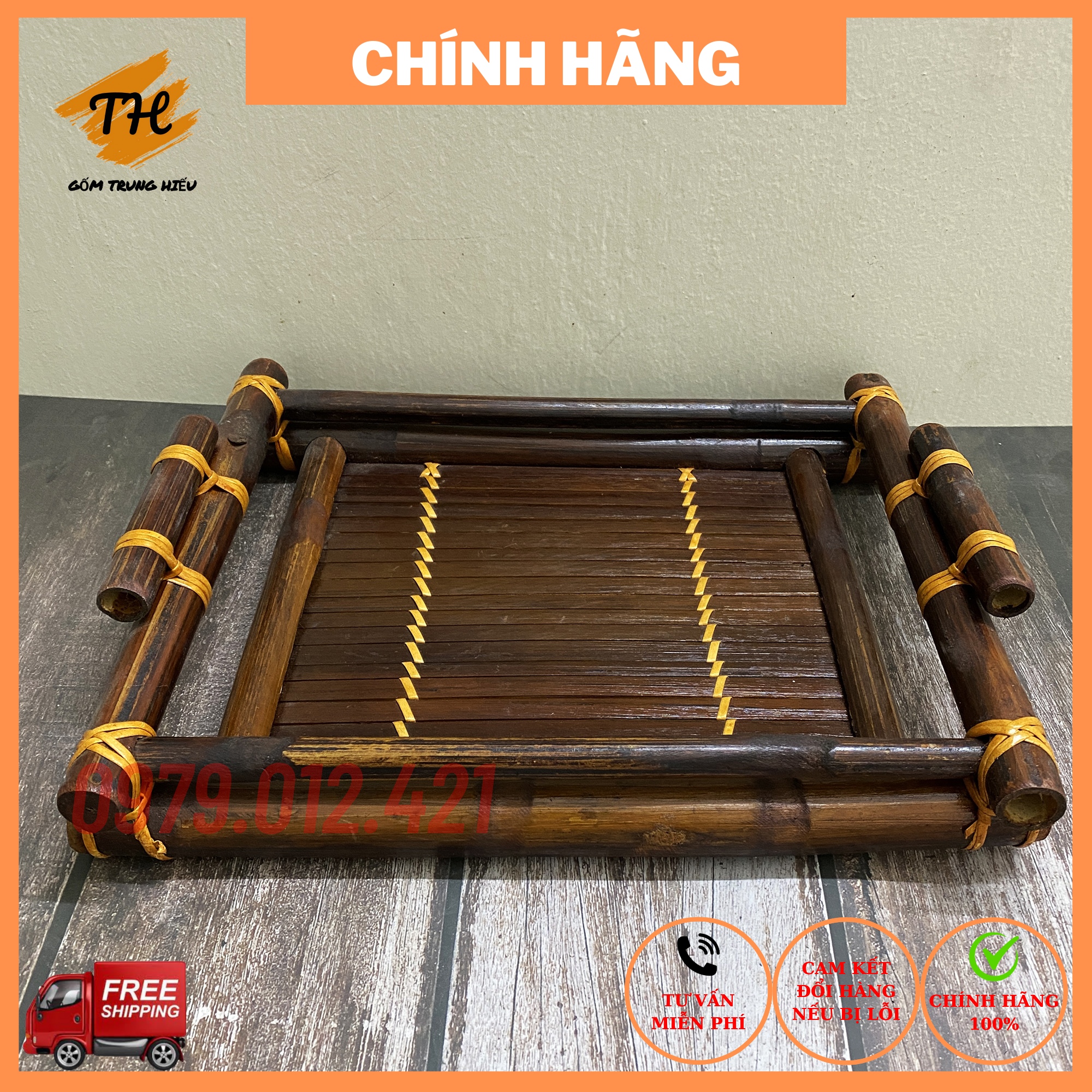 Bộ ấm chén Bộ ấm trà Bát Tràng hoạ tiết khắc trúc khay tre pha trà ngon dung tích ấm 400ml