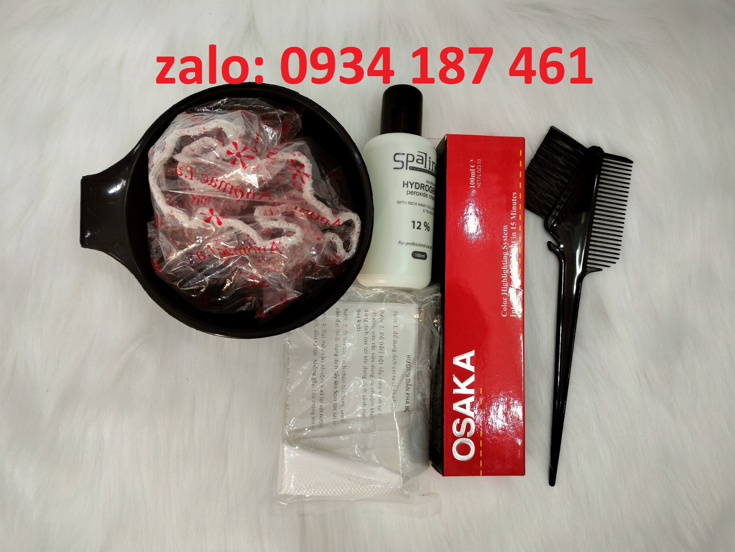 Combo nhuộm Osaka, oxy, chén, lược, bao tay, nón trùm