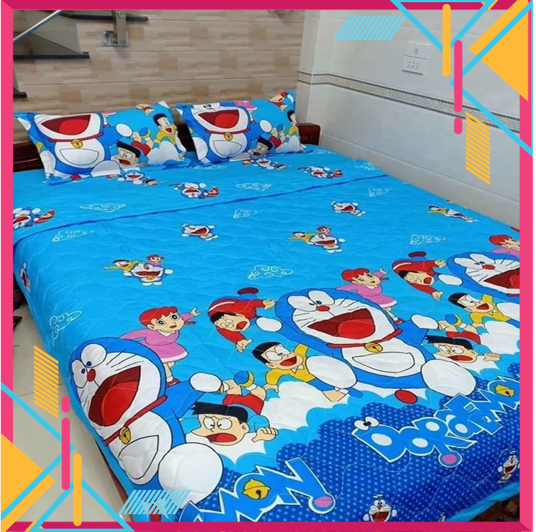 Bộ 4 Món Doremon Đi Biển - PHONG CÁCH HÀN QUỐC bao gồm  1 Drap + 2 Vỏ Gối Nằm + 1 Vỏ Gối Ôm