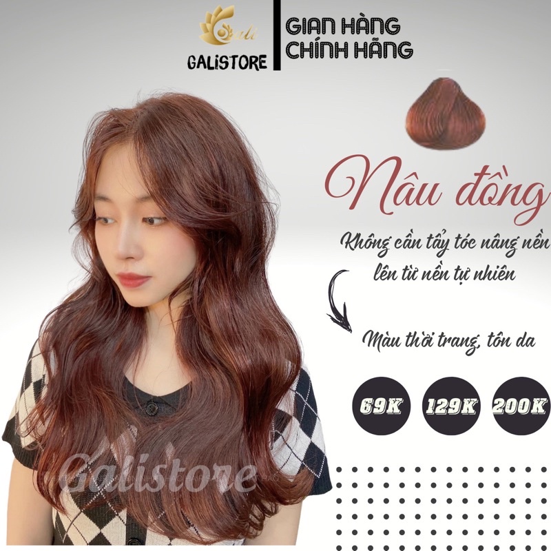 Thuốc nhuộm tóc nâu đồng ánh cam không cần thuốc tẩy tóc, kèm oxy trợ nhuộm Galistore