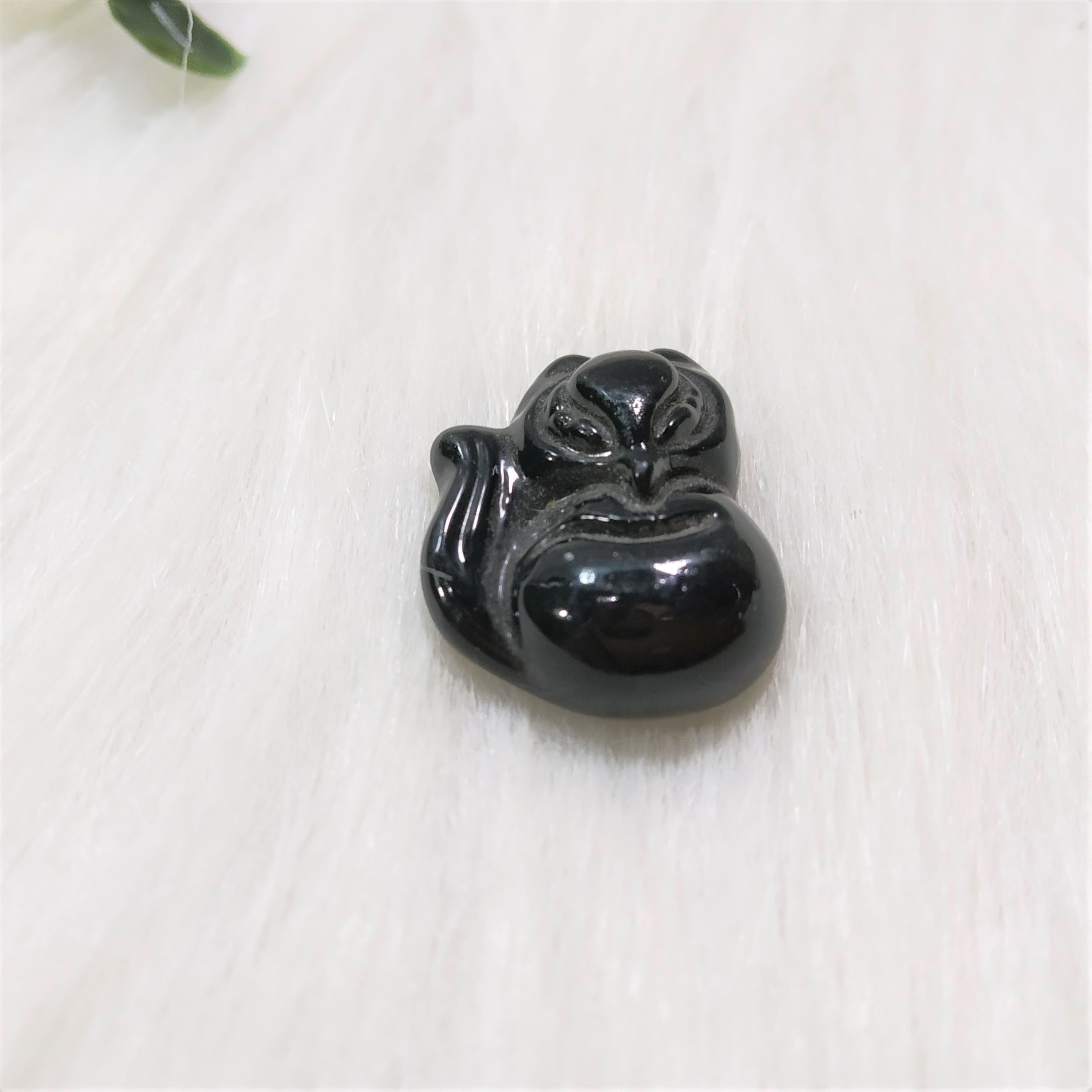 Mặt dây chuyền hồ ly đá Obsidian đen N1