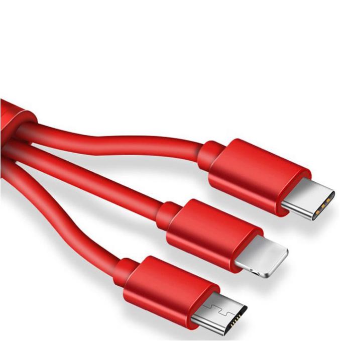 Cáp sạc 3 đầu thông minh Lightning Type C và Micro USB Iphone ( dây rút ) new 2019