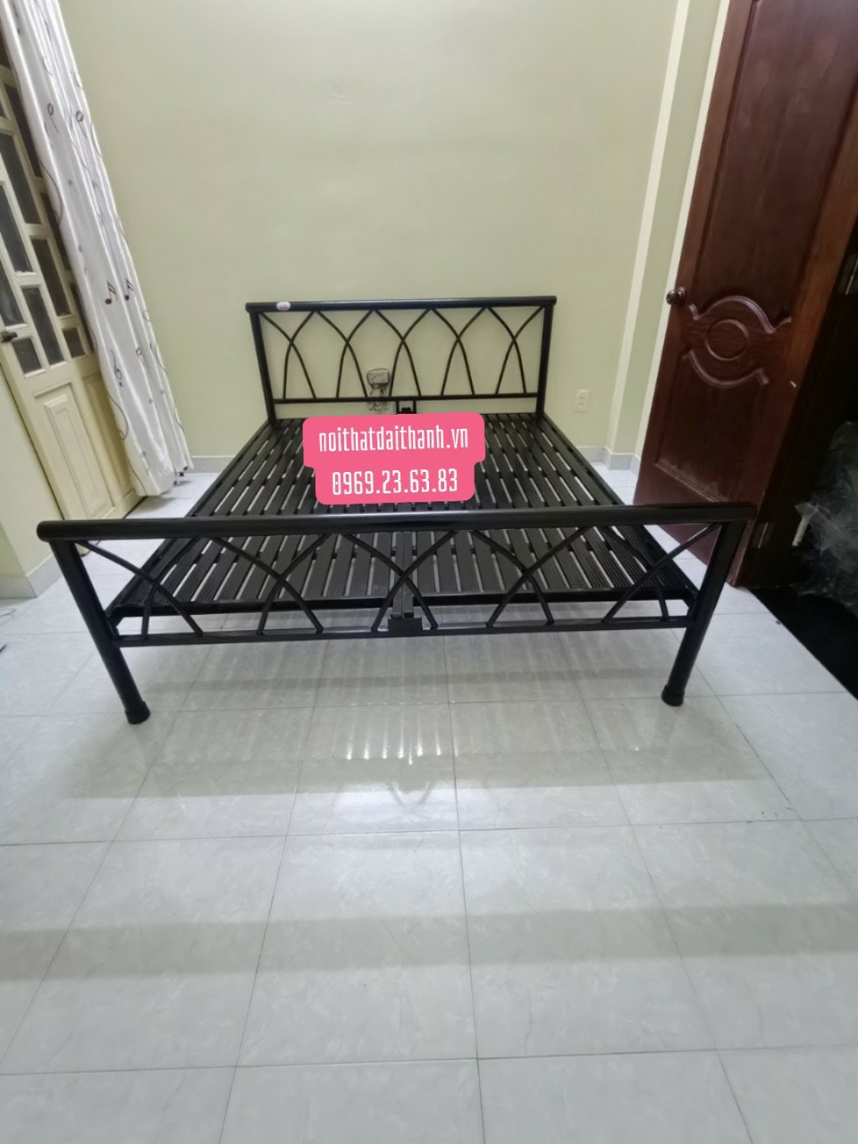 Giường sắt kiểu gỗ cao cấp 140×200