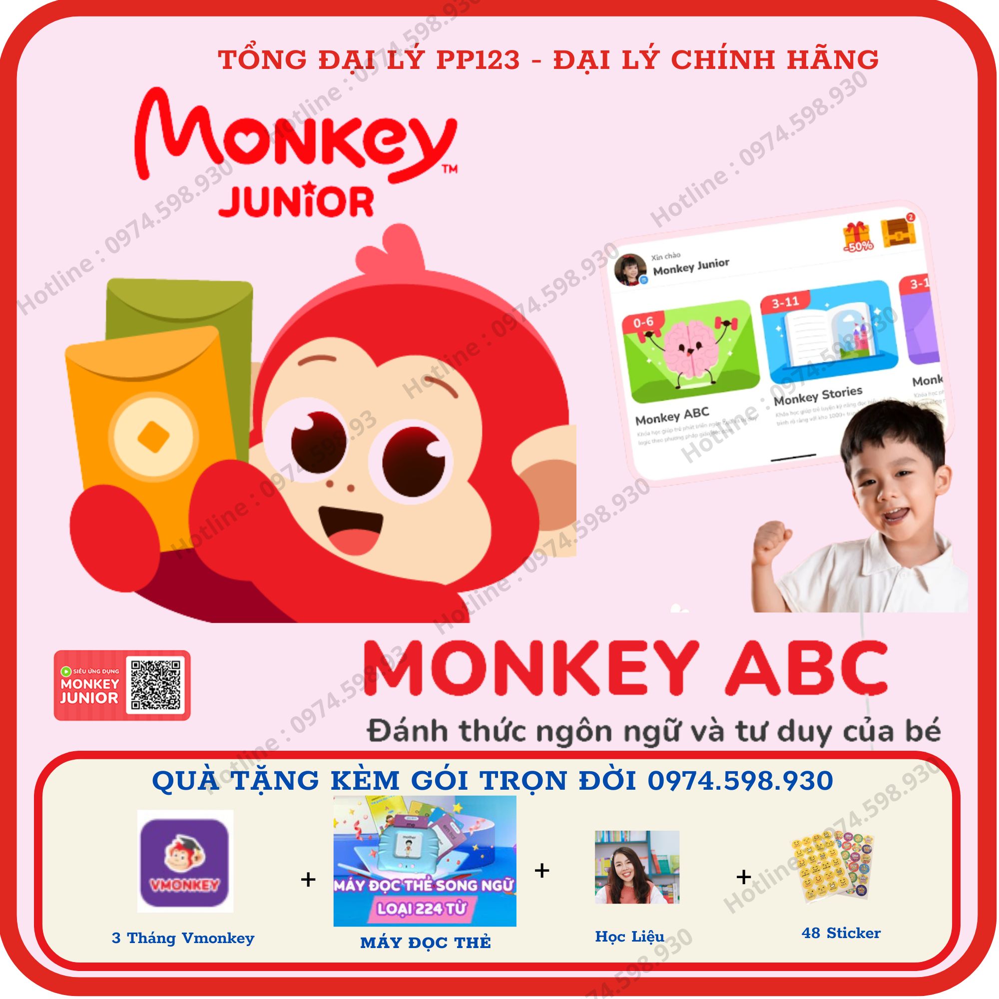 Monkey ABC (Trọn đời, 1 năm) - Tiếng Anh cho bé Kèm bộ quà