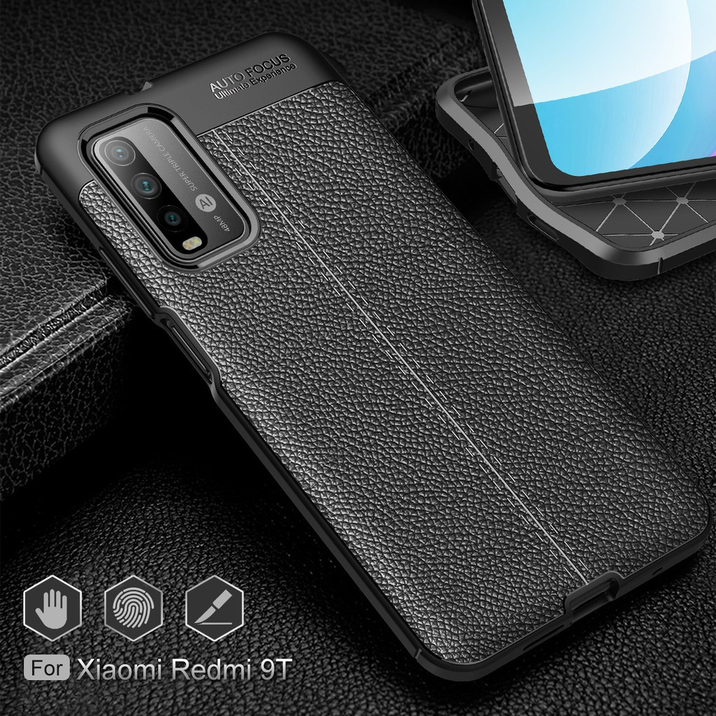 Ốp lưng dẻo Auto Focus cho Xiaomi Redmi 9T vân giả da cao cấp
