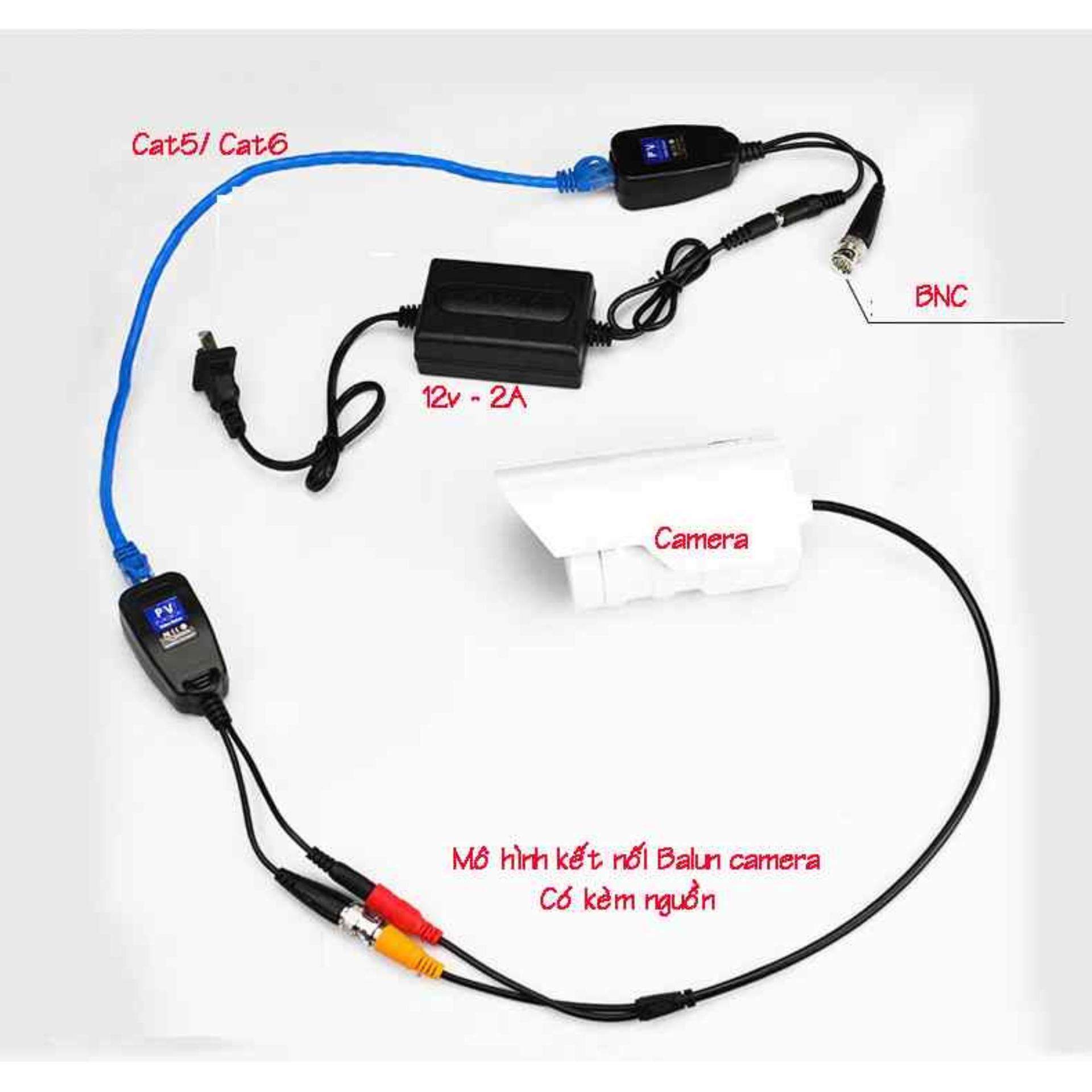 Video balun kèm nguồn camera