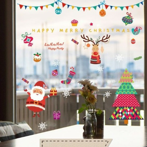 Decal trang trí noel - ông già noel và Tuần lộc