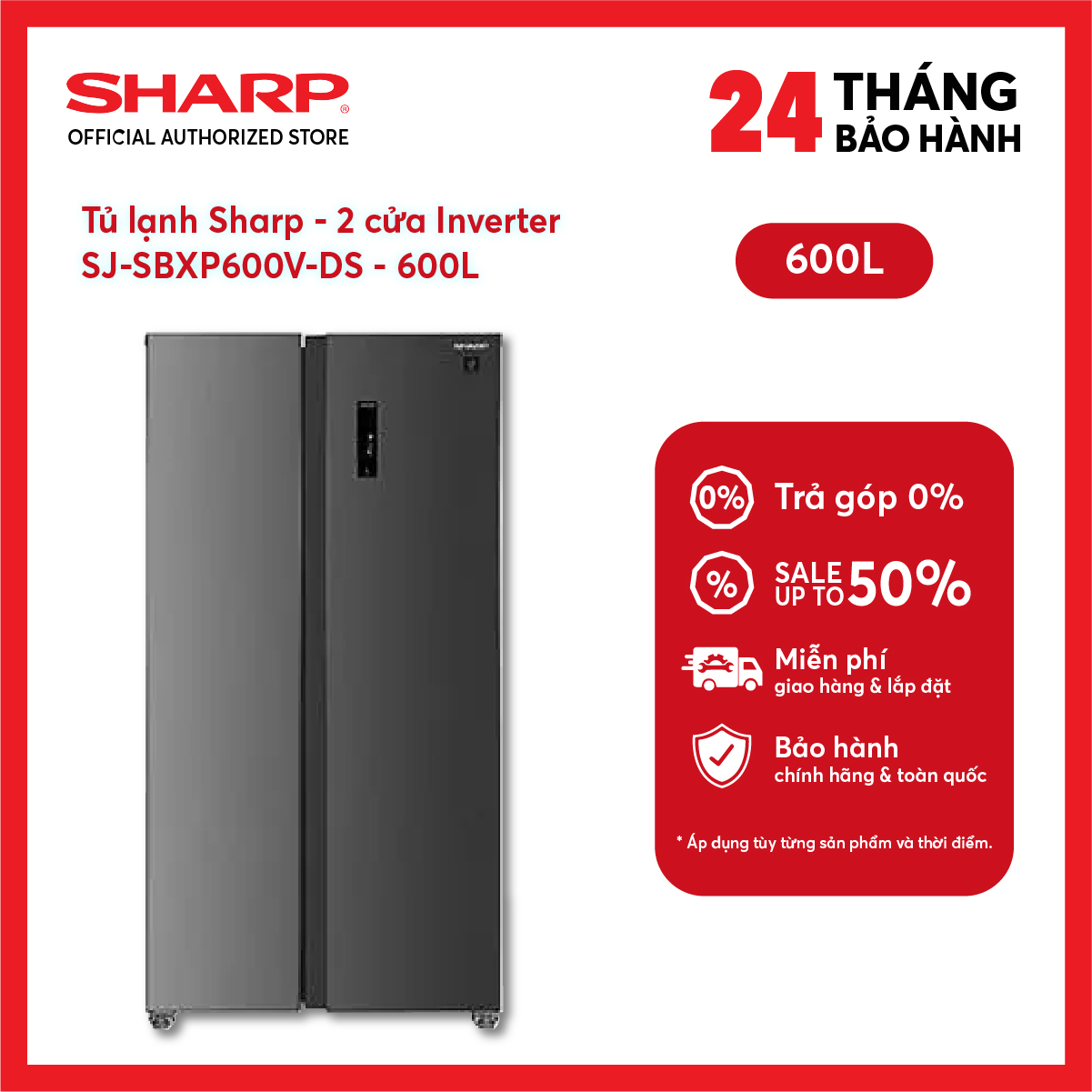 [MODEL 2026][FreeSHIP COD + Lắp Hà Nội] Tủ lạnh Sharp Inverter 525 lít SJ-FX610V-MK