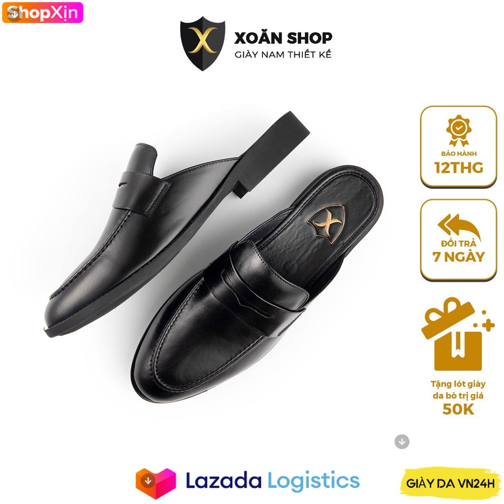 Giày sục nam công sở xoăn shop da pu pu size 38 đến 42 màu đen - s008