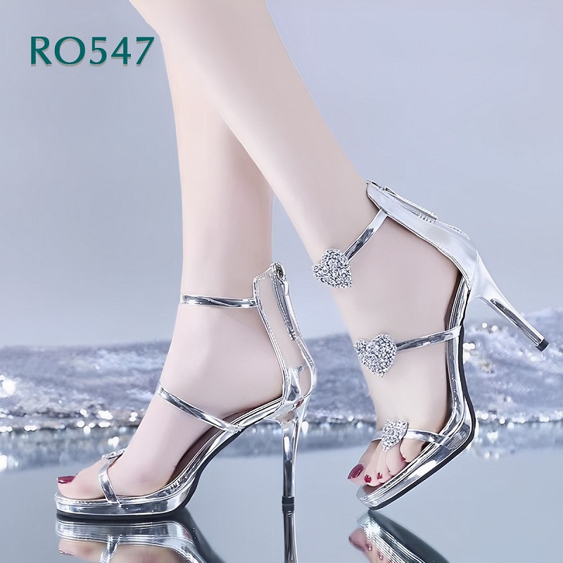 Giày cao gót nữ đẹp hở mũi 7p hàng hiệu rosata hai màu đen bạc công sở ro547