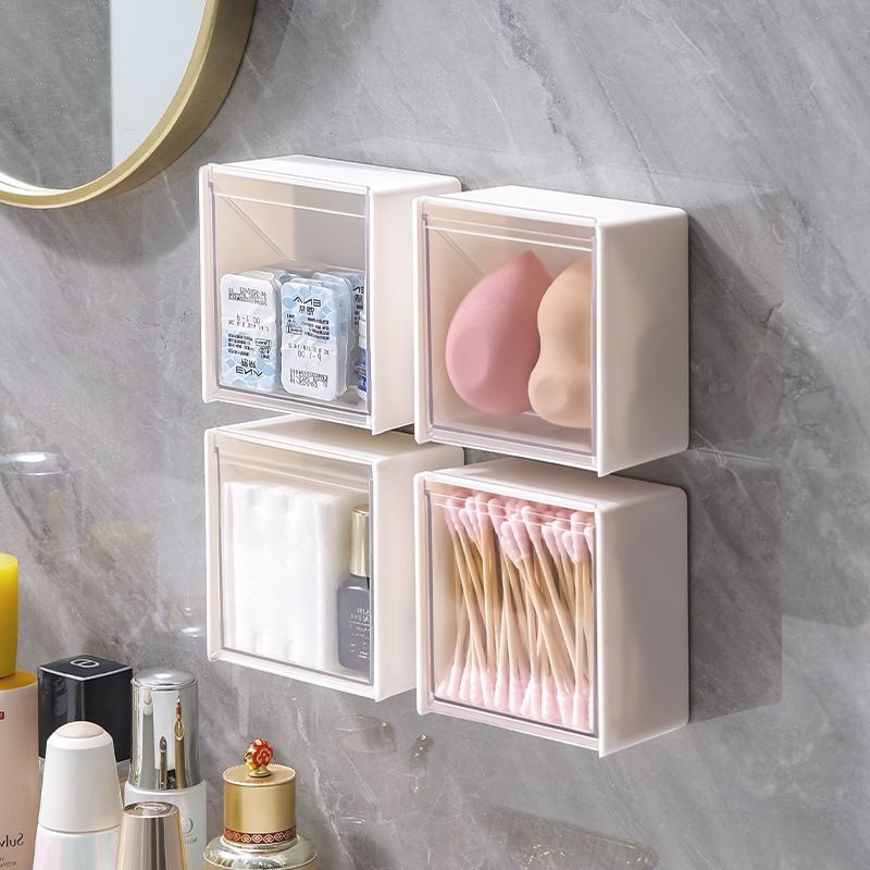 Square plastic cotton makeup remover storage case, wall-mounted clear flip cover storage box