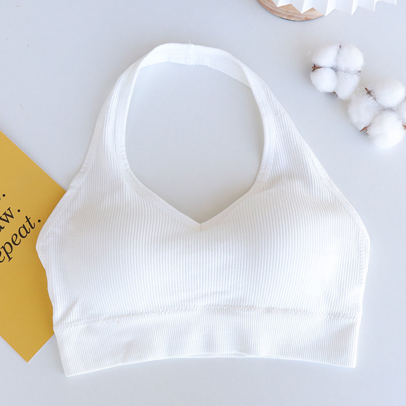 Áo bra cổ yếm cotton gân tăm co giãn kèm mút ngực có thể tháo rời - NHShop