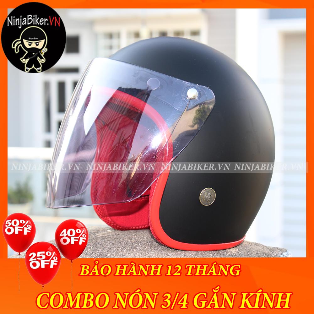 Nón bảo hiểm NTMAX 3/4 gắn kính - ĐEN VIỀN ĐỎ