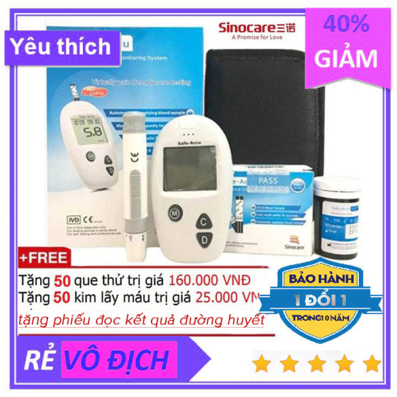 Máy đo đường huyết Safe Accu - Sinocare Đức (Tặng kèm 50 que thử và 50 kim)